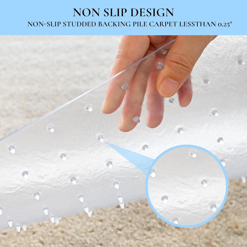 HOMEK Office Chair Mat for Carpet, 53" x 45" Studded Desk Chair Mat for Low Pile Carpeted Floors, Transparent Carpet Protector Mat for Office Chairs - Image 4